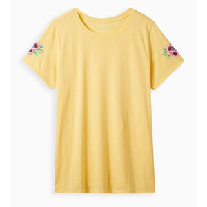 New Torrid 3 (3X 22/24) Sunny Yellow Classic Fit T Shirt w/Flower Garden Sleeves
